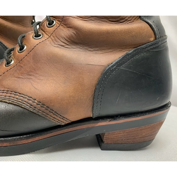 Mens Chippewa ? Two Tone Leather Brown Black Packer Work Boots Union Made 9 B main image 15